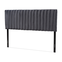 Baxton Studio Emile Modern and Contemporary Grey Velvet Fabric Upholstered and Dark Brown Finished Wood Full Size Headboard